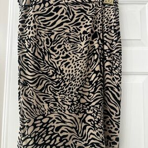 Anne Klein Black and Beige Animal Print Midi Skirt